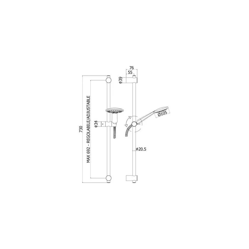 Professionele Kwaliteit External shower group hand shower Iris series model IRV168DCR verchroomd Paffoni