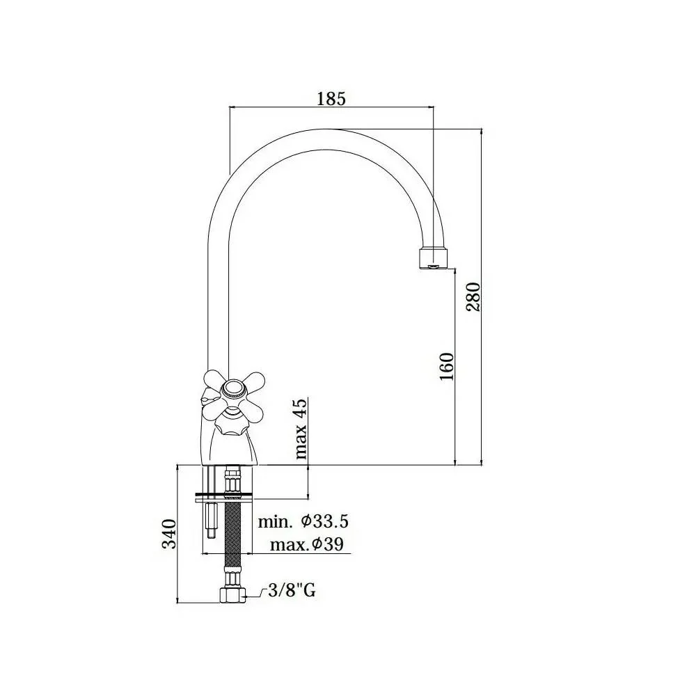 Single-hole sink group tweevoudig lever Iris series model IRV180BR Bronze Paffoni