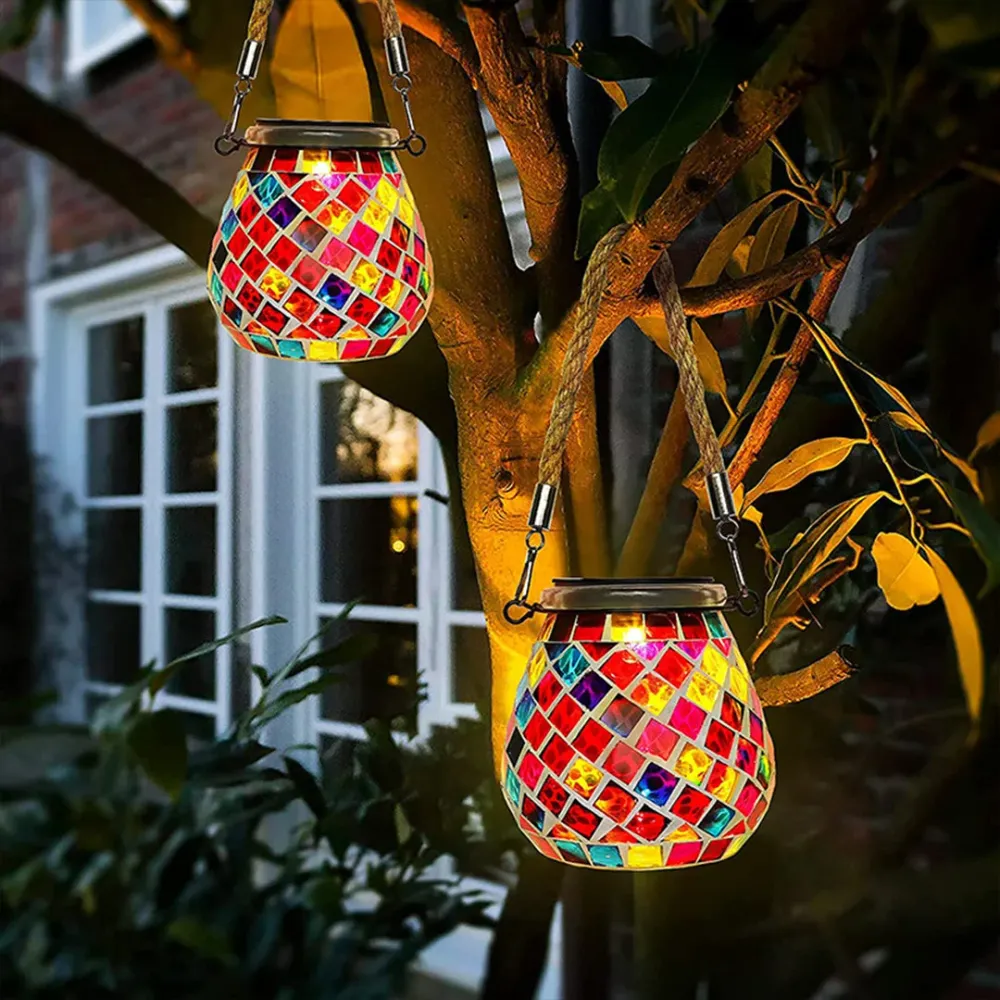Handgemaakte Gekleurde Solar Buitenlamp – Stained Glass met Magisch Lichtspel Lumio