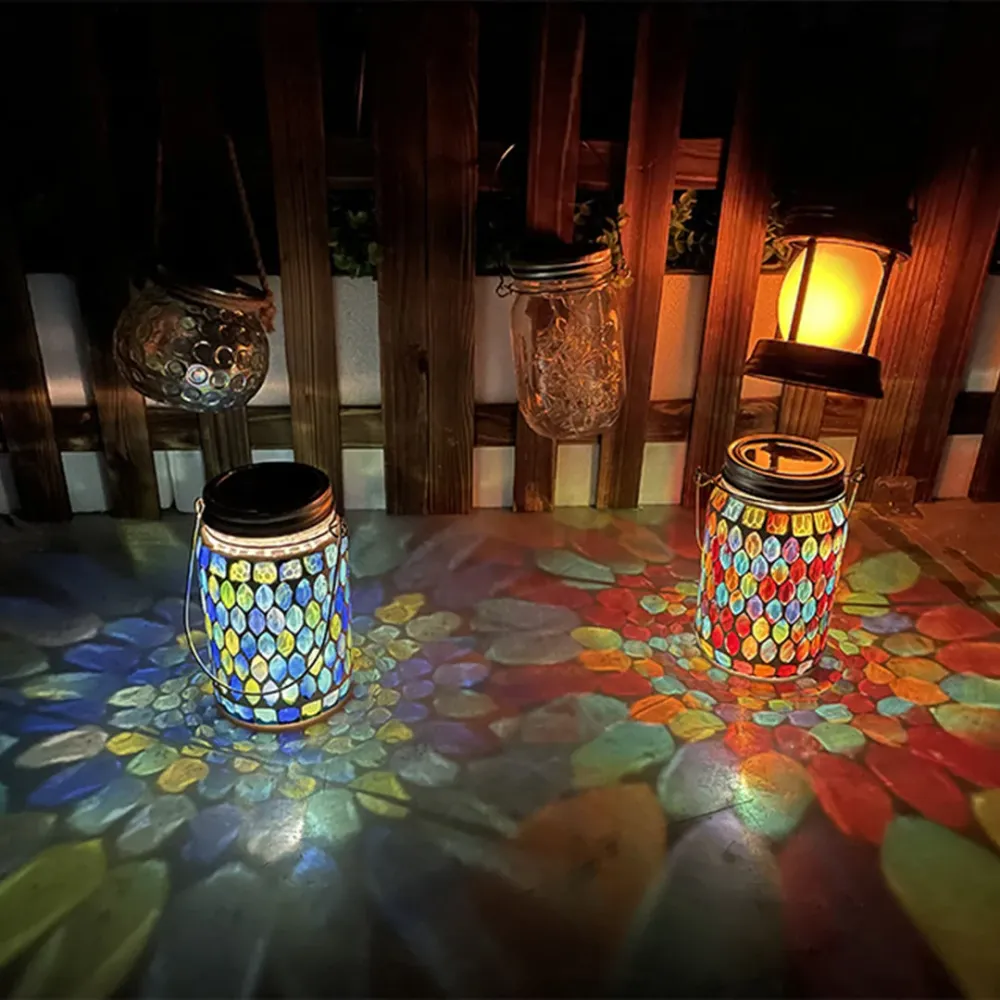 Handgemaakte Gekleurde Solar Buitenlamp – Stained Glass met Magisch Lichtspel Lumio
