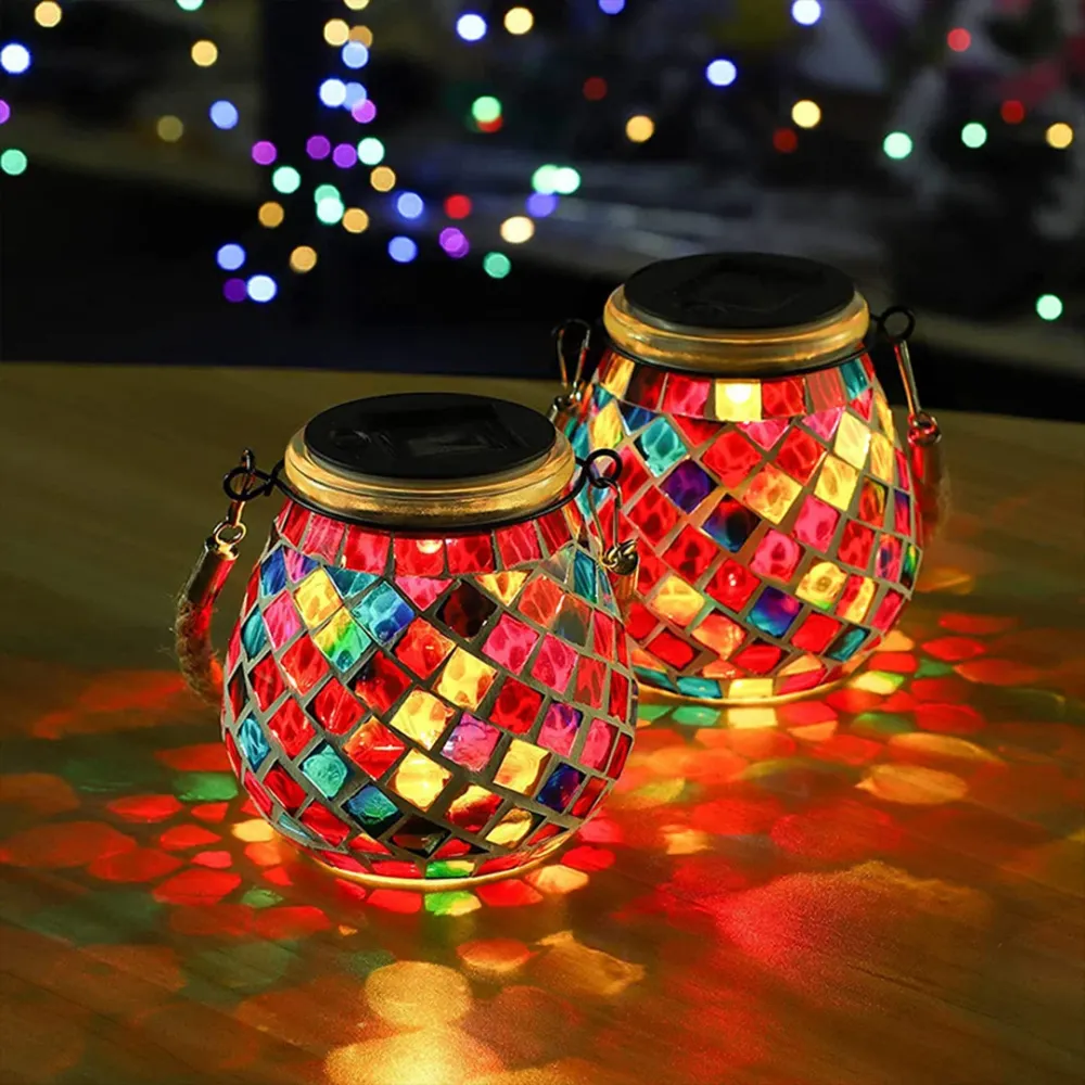 Handgemaakte Gekleurde Solar Buitenlamp – Stained Glass met Magisch Lichtspel Lumio