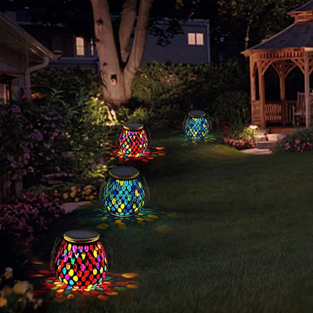 Handgemaakte Gekleurde Solar Buitenlamp – Stained Glass met Magisch Lichtspel Lumio