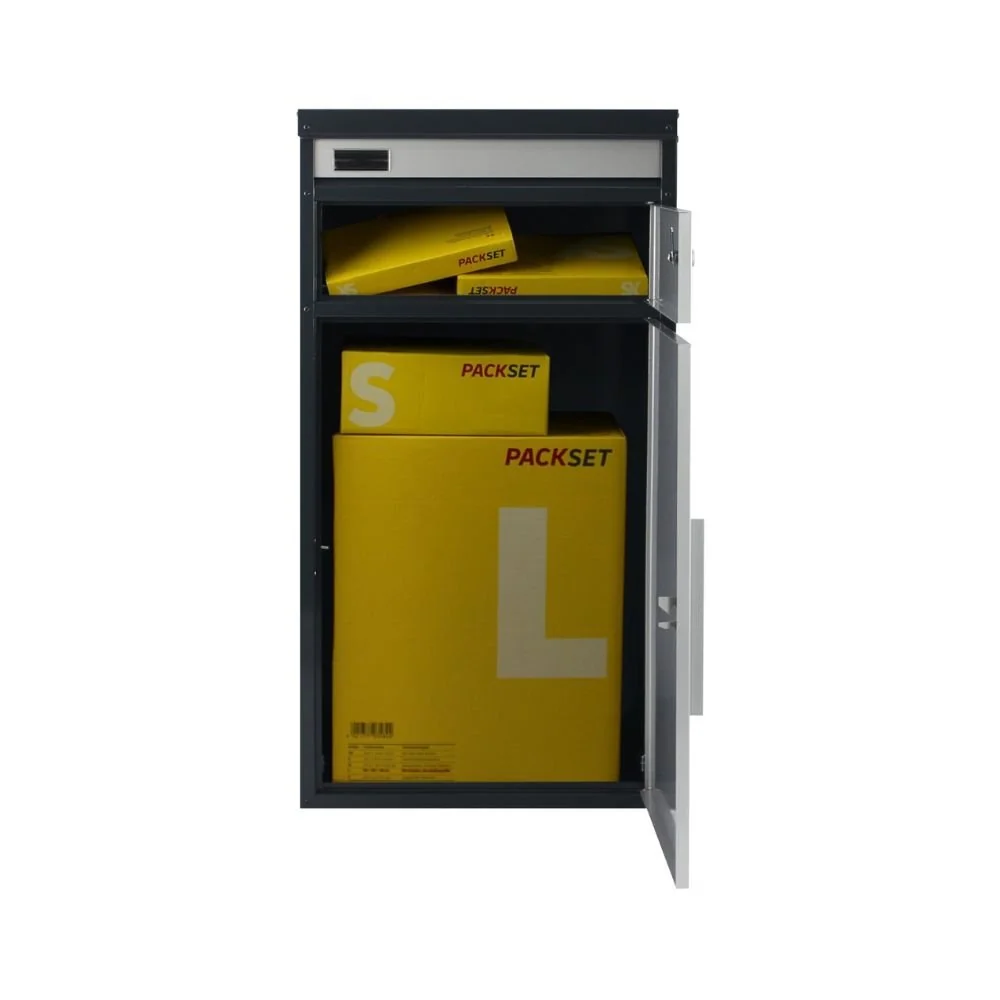 Safepost pakketbrievenbus 65 Tiamat met plat dak zilvergrijs RAL 9006/antracietgrijs RAL 7016