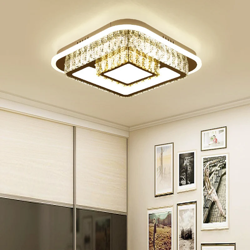 Modernisme vierkante/bloem inbouwplafondlamp Helder Kristal LED compact bij plafondlamp wit voor slaapkamer met Lange Kabel