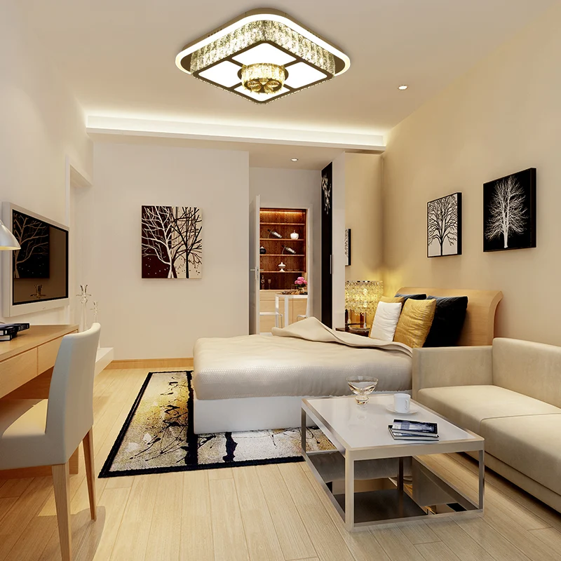Modernisme vierkante/bloem inbouwplafondlamp Helder Kristal LED compact bij plafondlamp wit voor slaapkamer met Lange Kabel
