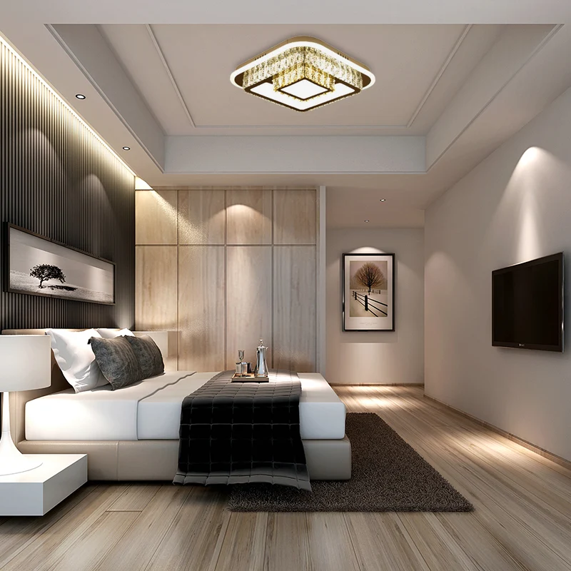 Modernisme vierkante/bloem inbouwplafondlamp Helder Kristal LED compact bij plafondlamp wit voor slaapkamer met Lange Kabel