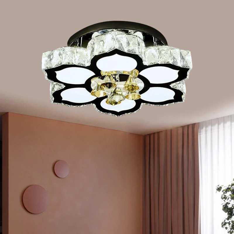 Energiezuinige LED-perzik/symmetrische bloem semi-inbouw moderne roestvrijstalen heldere kristallen blokken inbouwplafondlamp