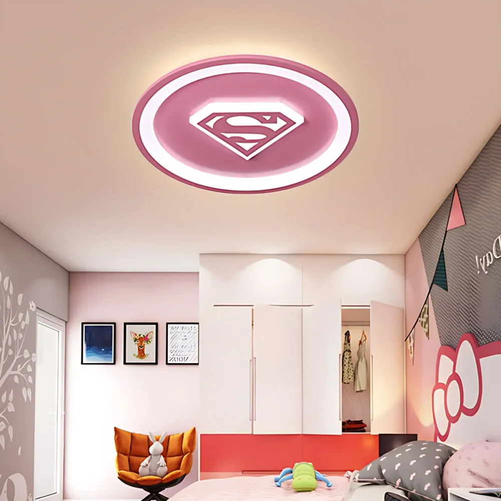 Hangende Pendant Kinderroze LED-plafondmontagelamp Ronde acrylplafondlamp met cartoonpatroon voor verpleegkamer