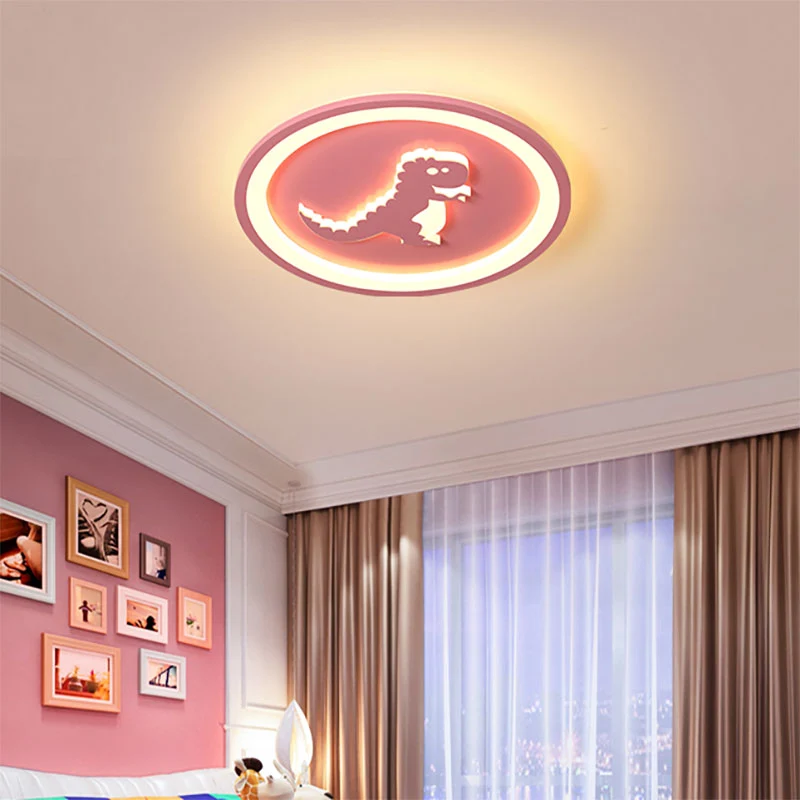 Hangende Pendant Kinderroze LED-plafondmontagelamp Ronde acrylplafondlamp met cartoonpatroon voor verpleegkamer