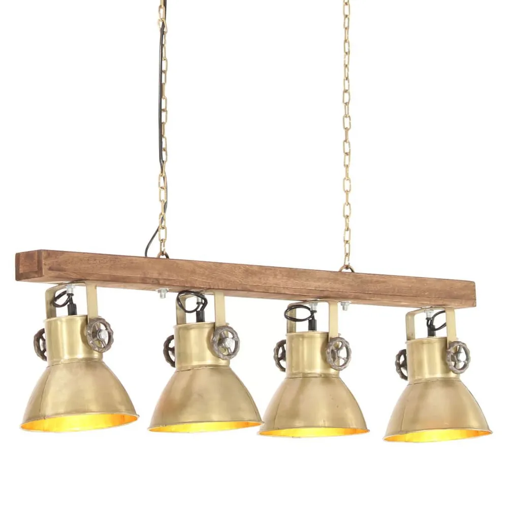 Plafondlamp industrieel E27 mangohout messingkleurig met Lange Kabel