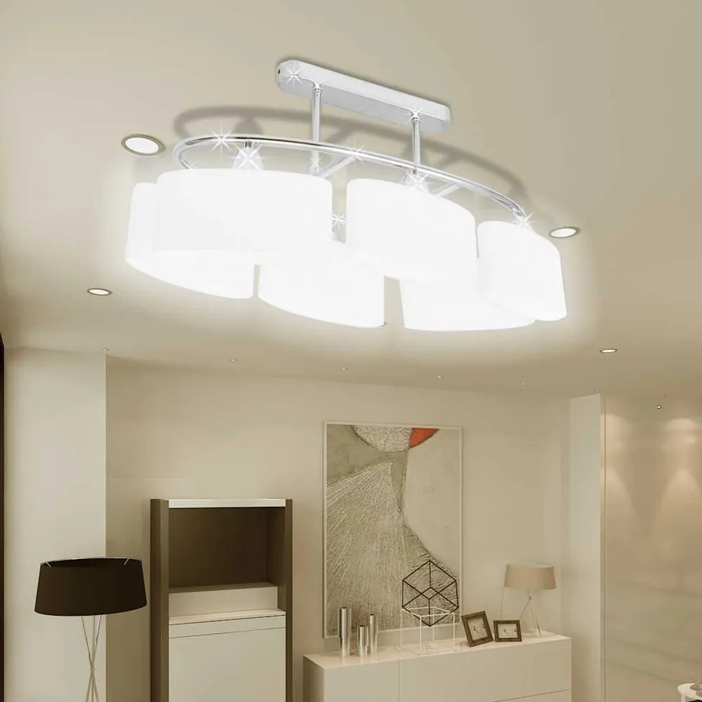 Plafondlamp met ellipsvormige glazen kappen 2 st E14