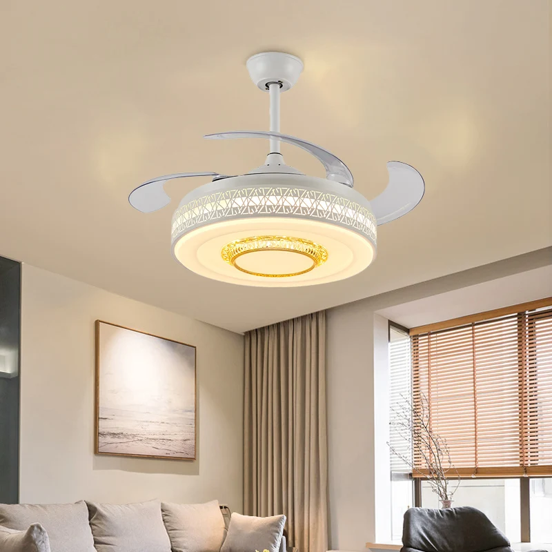 Drum metallic semi-gemonteerd zacht LED-witte plafondventilator Scandinavische stijl met afstandsbediening/wandbediening/a...