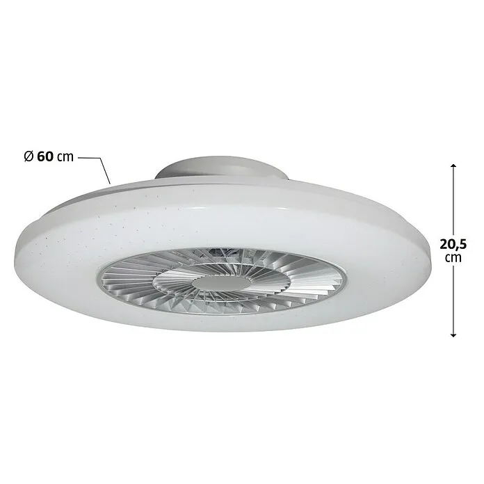 Proklima Plafondventilator met LED-verlichting - Zilver/Wit, 60 cm, 40 W voor Slaapkamer