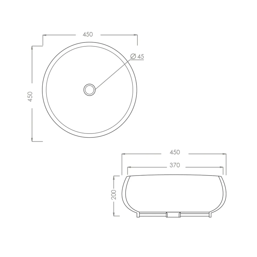 Round countertop washbasin without overflow Linpha Sanitary diameter cm 45 compatibel met Mosterdpompen