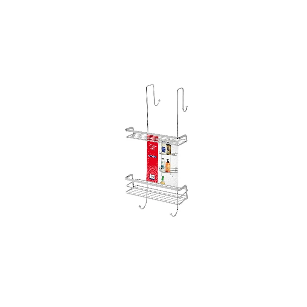 Rectangular glansrijk chrome shelf 25x11x60 cm 2 shelves and shower hook