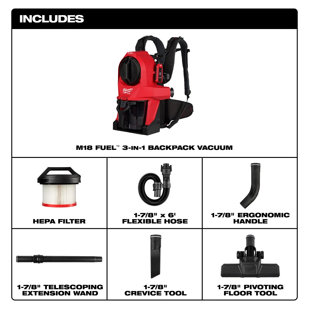 Milwaukee M18 FUEL 3--1 Backpack Vacuum (Bare Tool) 0895-20