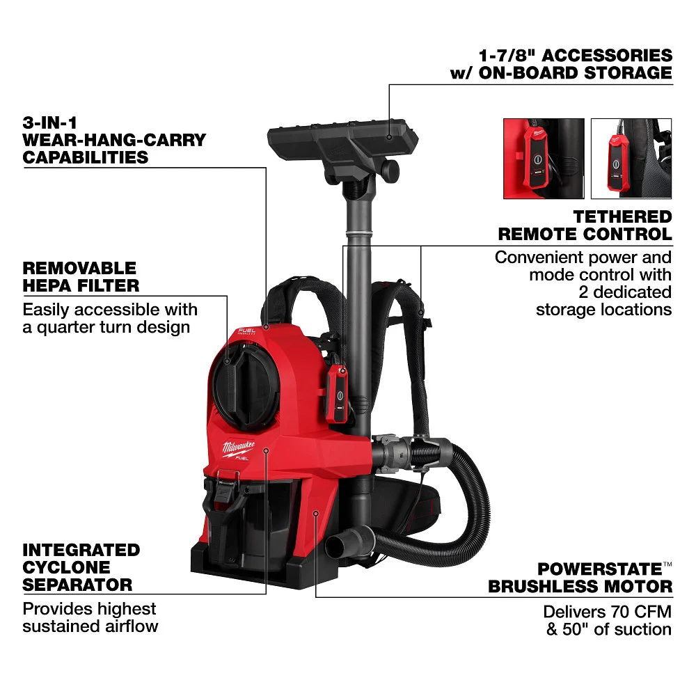 Milwaukee M18 FUEL 3--1 Backpack Vacuum (Bare Tool) 0895-20