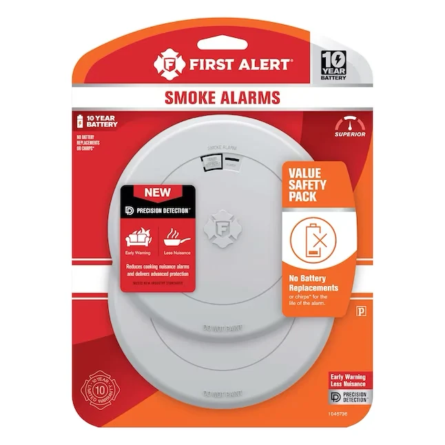 First Alert 10-Year Battery set van twee Battery-operated Photoelectric Sensor Smoke Detector