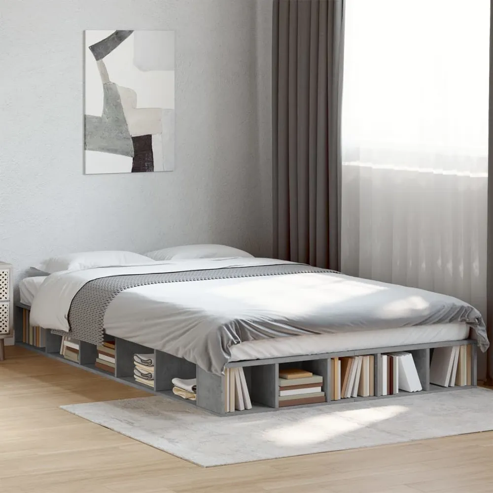 Bedframe bewerkt hout betongrijs 135x190 cm
