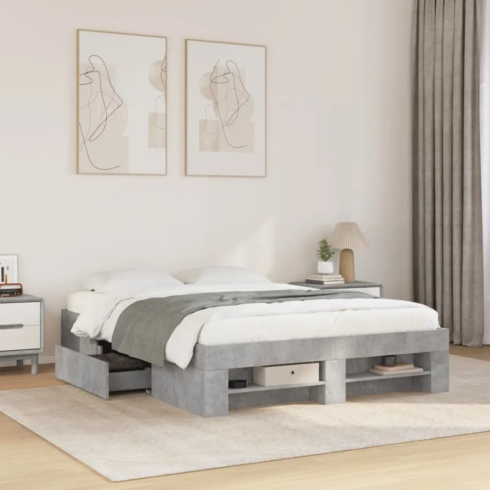 Bedframe bewerkt hout betongrijs 140x190 cm