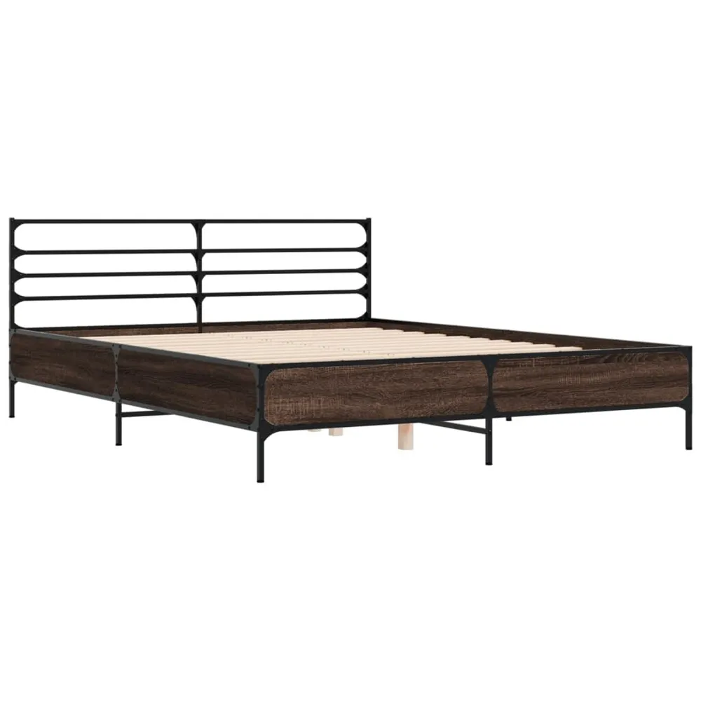 Bedframe bewerkt hout metaal bruin eikenkleur 160x200 cm