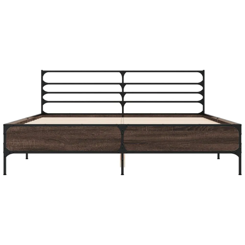 Bedframe bewerkt hout metaal bruin eikenkleur 160x200 cm