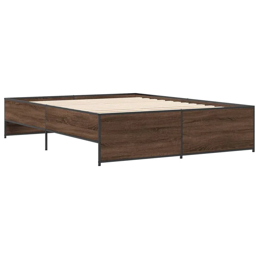 Bedframe bewerkt hout metaal bruin eikenkleur 140x200 cm