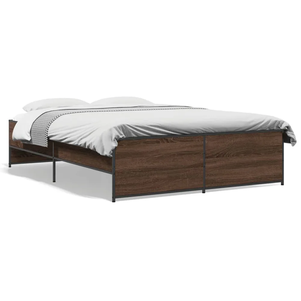 Bedframe bewerkt hout metaal bruin eikenkleur 120x190 cm
