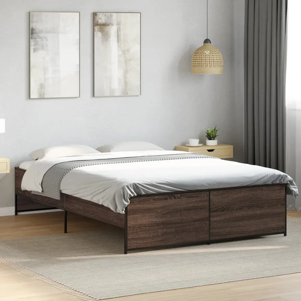 Bedframe bewerkt hout metaal bruin eikenkleur 120x190 cm