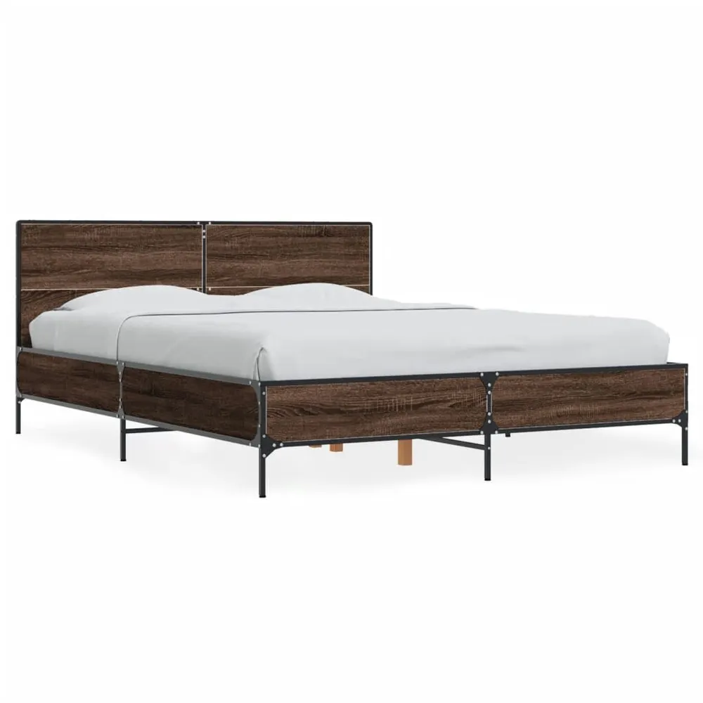 Bedframe bewerkt hout metaal bruin eikenkleur 120x190 cm