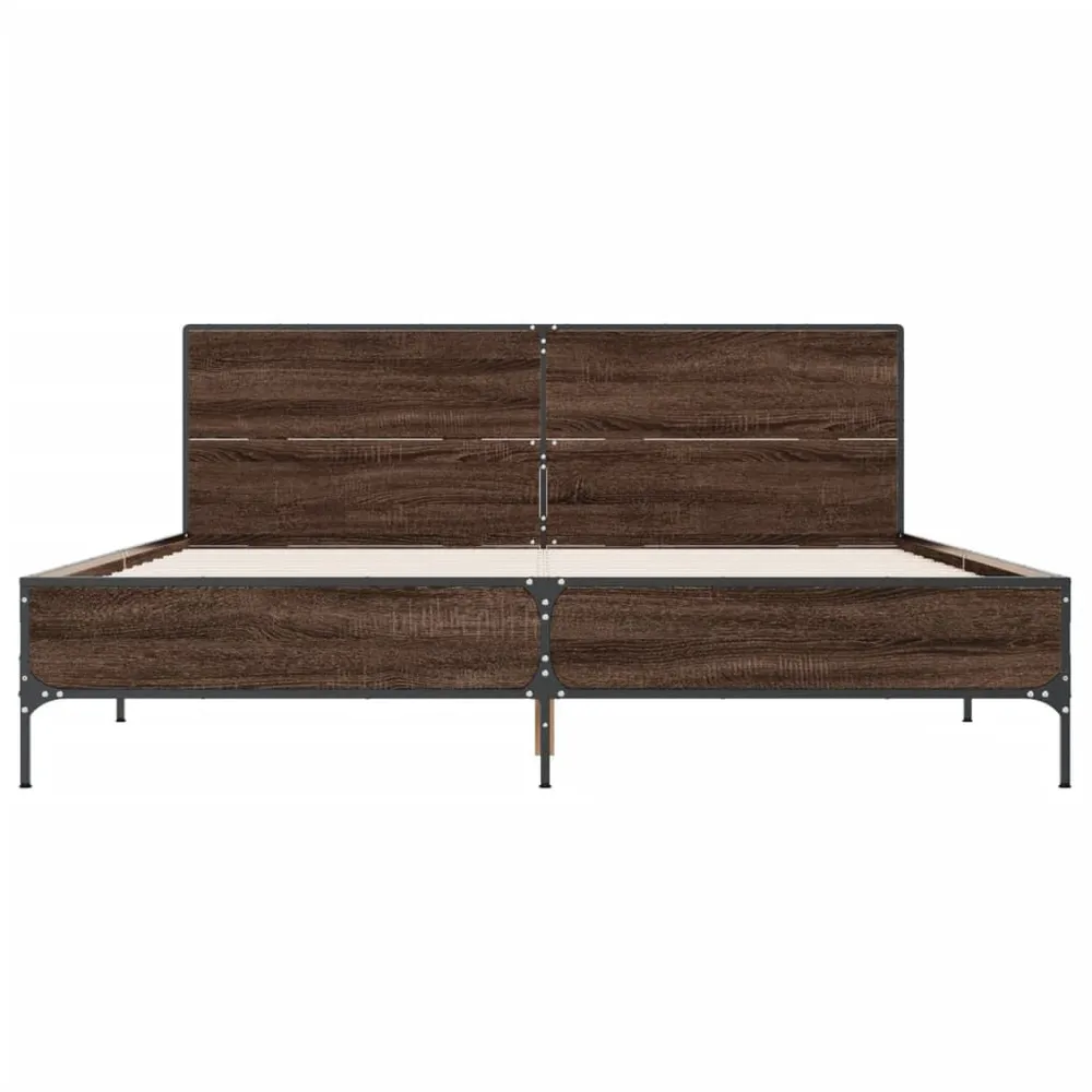 Bedframe bewerkt hout metaal bruin eikenkleur 120x190 cm