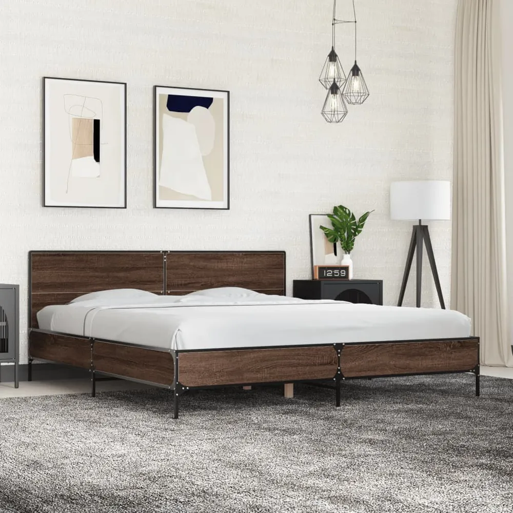 Bedframe bewerkt hout metaal bruin eikenkleur 200x200 cm