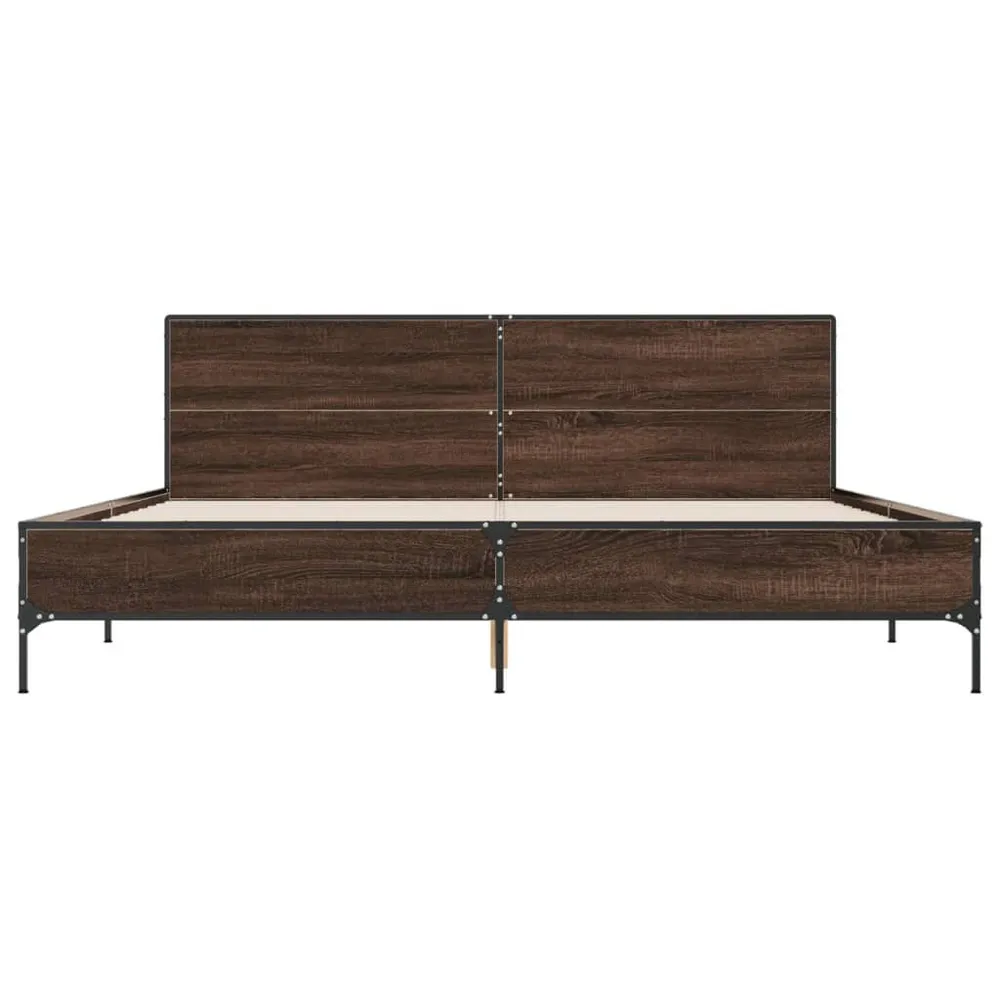 Bedframe bewerkt hout metaal bruin eikenkleur 200x200 cm