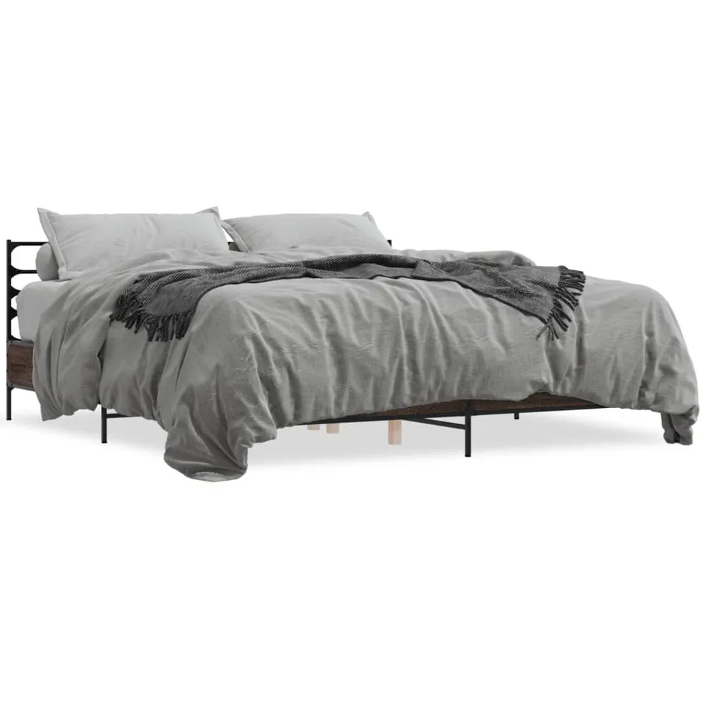 Bedframe bewerkt hout metaal bruin eikenkleur 180x200 cm