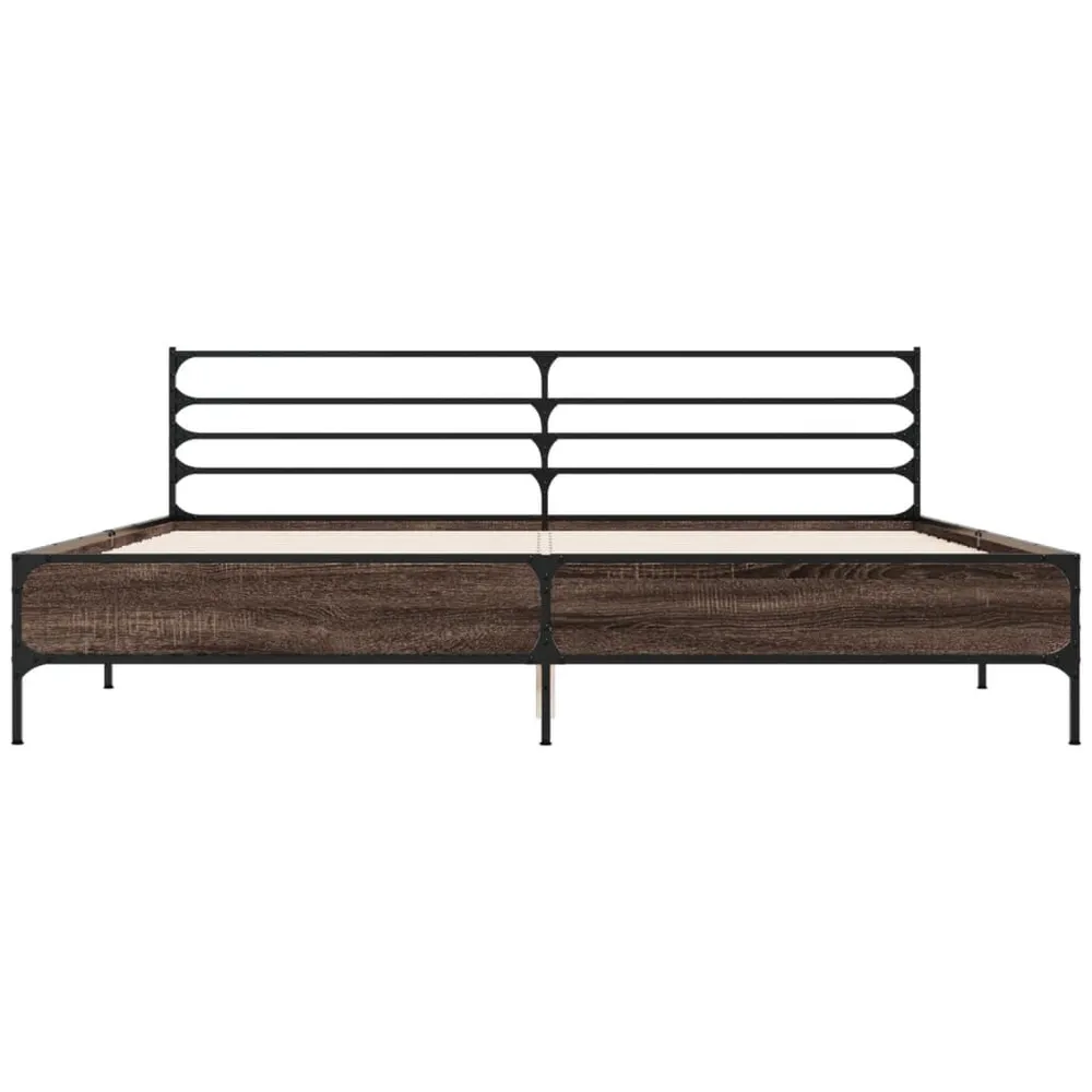 Bedframe bewerkt hout metaal bruin eikenkleur 180x200 cm