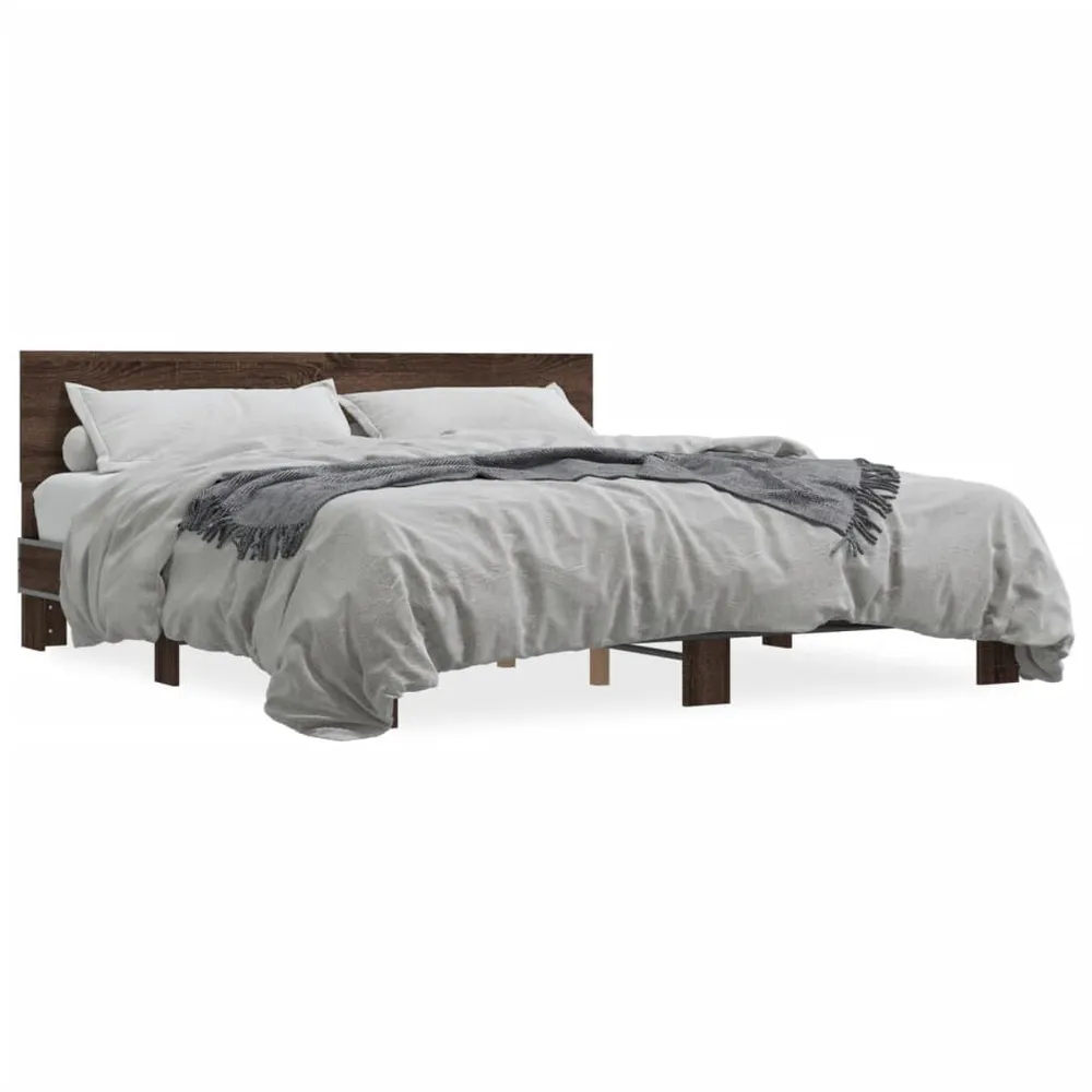 Bedframe bewerkt hout metaal bruin eikenkleur 200x200 cm