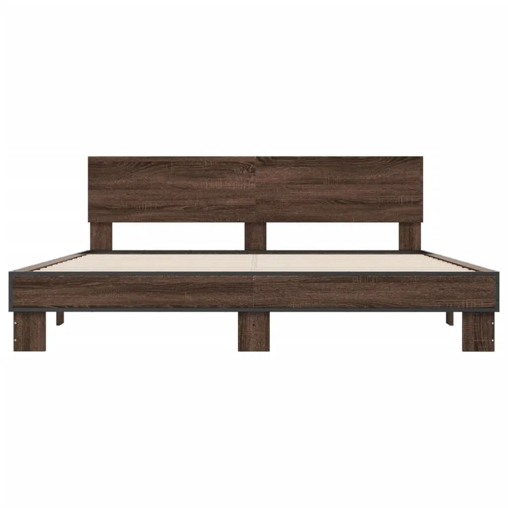 Bedframe bewerkt hout metaal bruin eikenkleur 200x200 cm