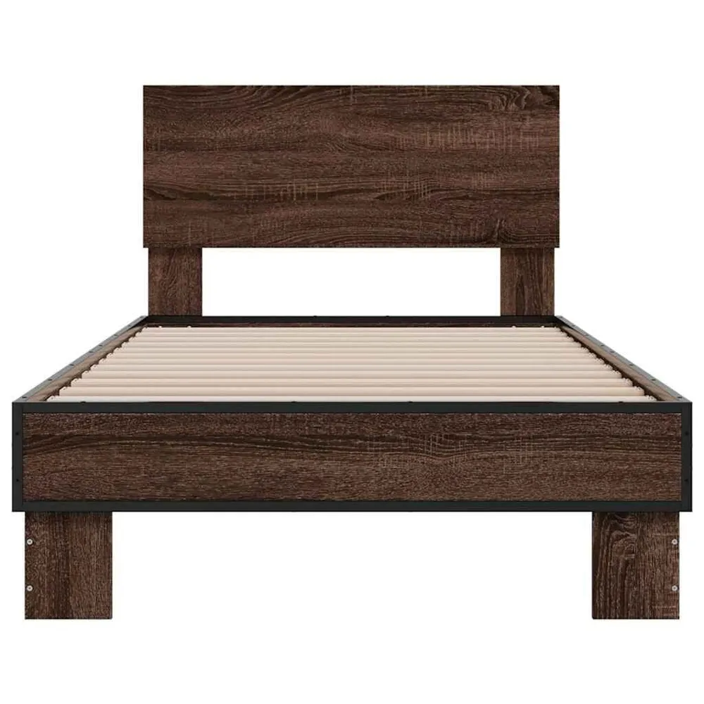 Bedframe bewerkt hout en metaal bruin eikenkleurig 100x200 cm