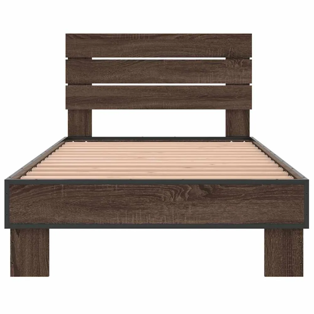 Bedframe bewerkt hout en metaal bruin eikenkleurig 90x200 cm