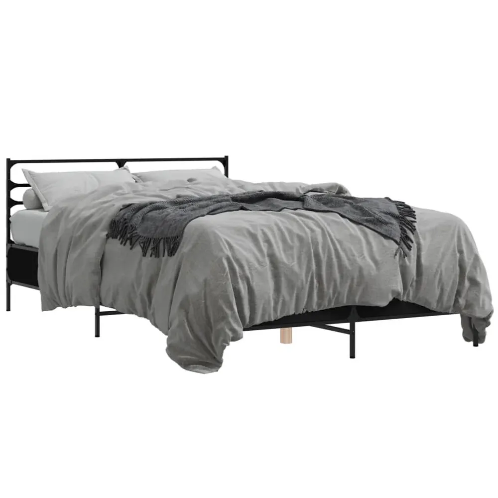 Bedframe bewerkt hout metaal zwart 120x190 cm