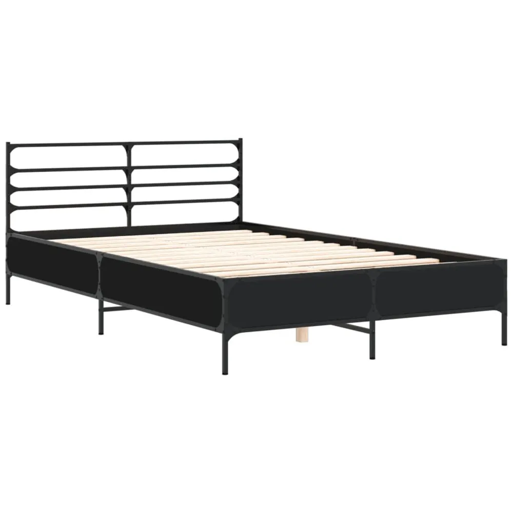 Bedframe bewerkt hout metaal zwart 120x190 cm