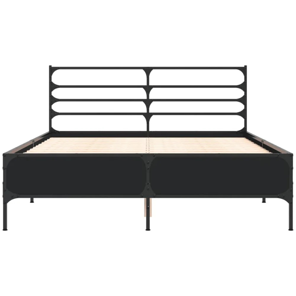 Bedframe bewerkt hout metaal zwart 120x190 cm
