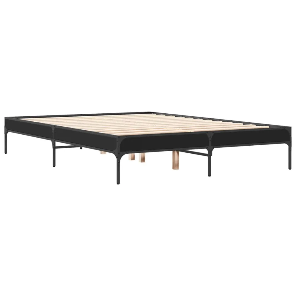 Bedframe bewerkt hout metaal zwart 120x190 cm