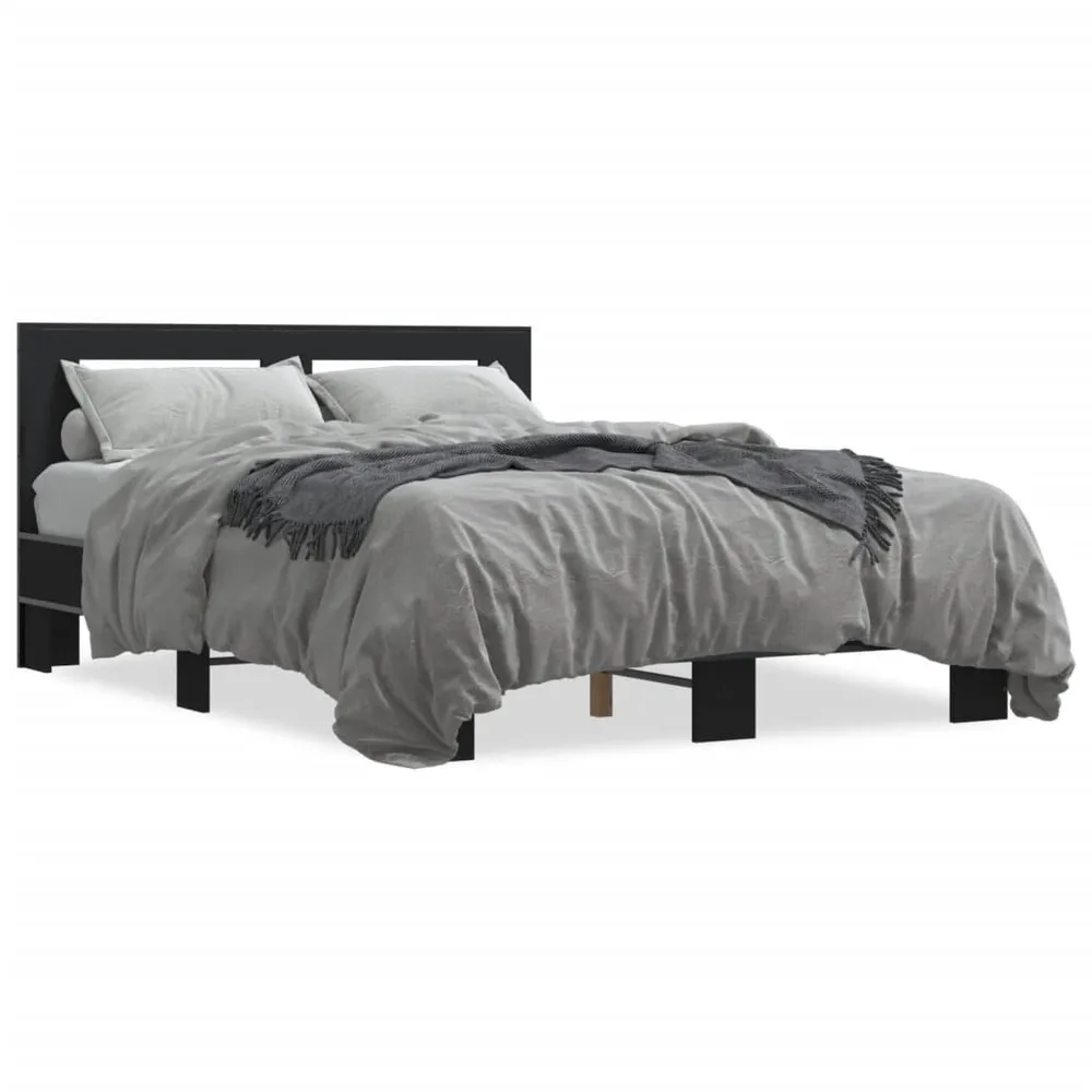 Bedframe bewerkt hout metaal zwart 120x190 cm