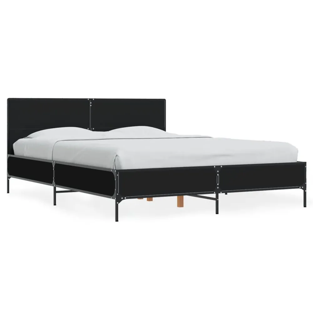 Bedframe bewerkt hout metaal zwart 120x200 cm