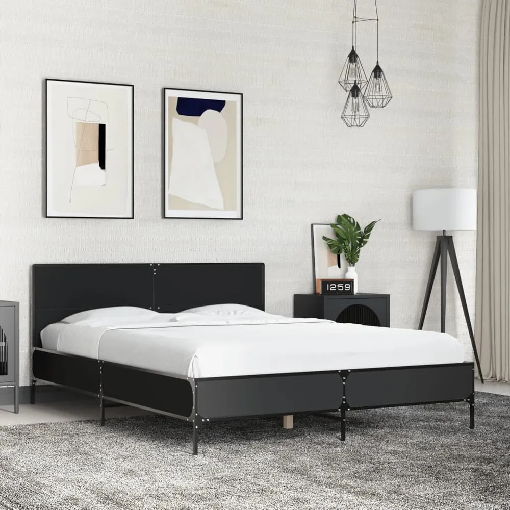 Bedframe bewerkt hout metaal zwart 120x200 cm