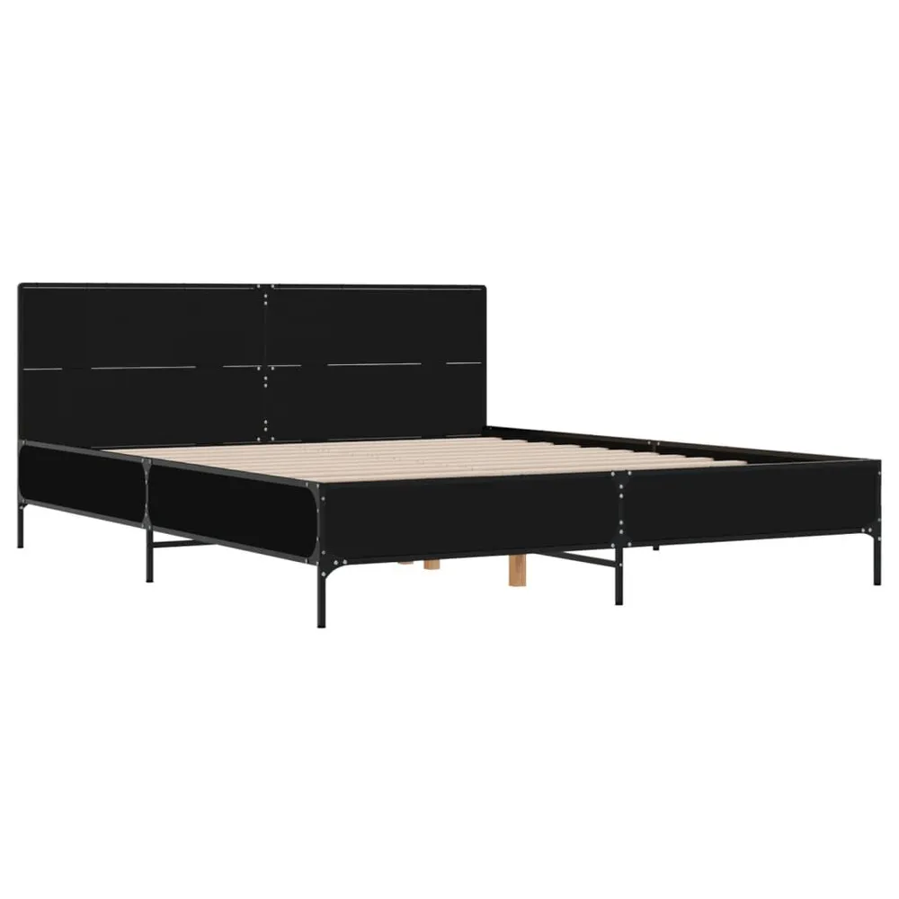 Bedframe bewerkt hout metaal zwart 120x200 cm