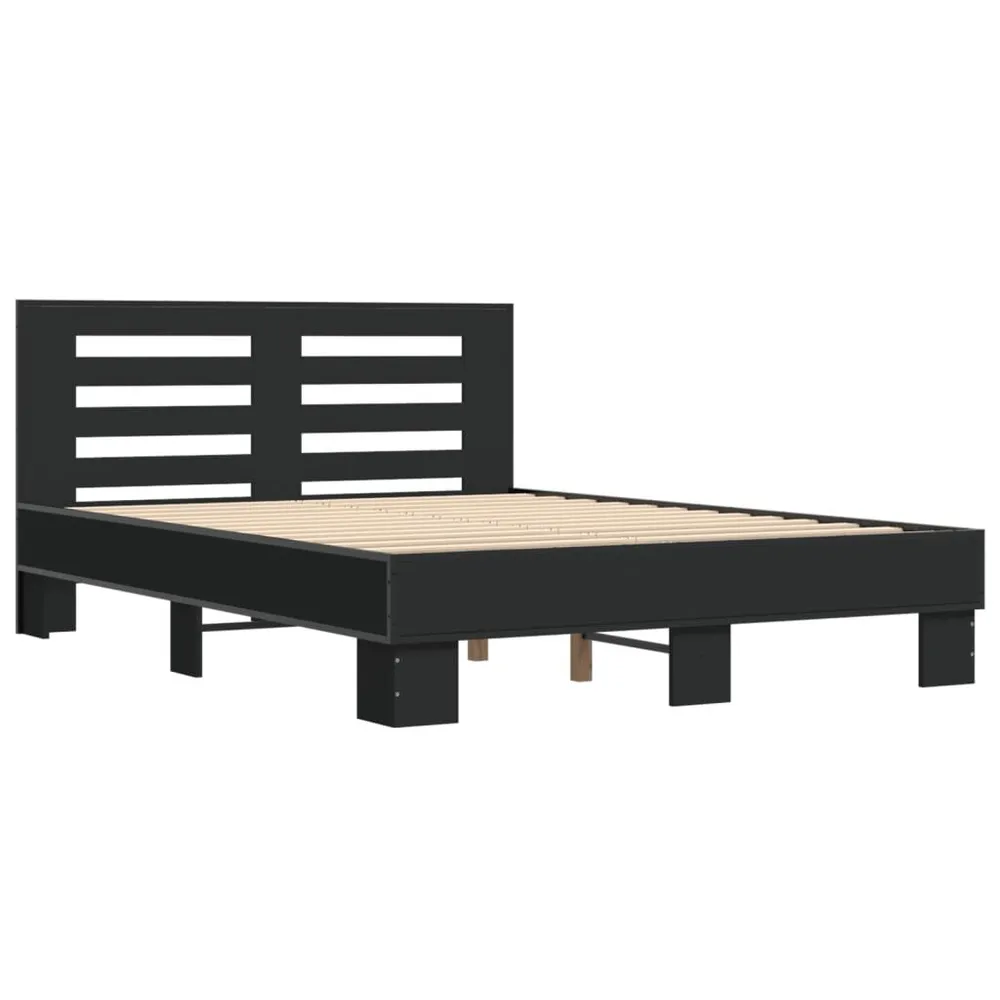 Bedframe bewerkt hout metaal zwart 120x200 cm