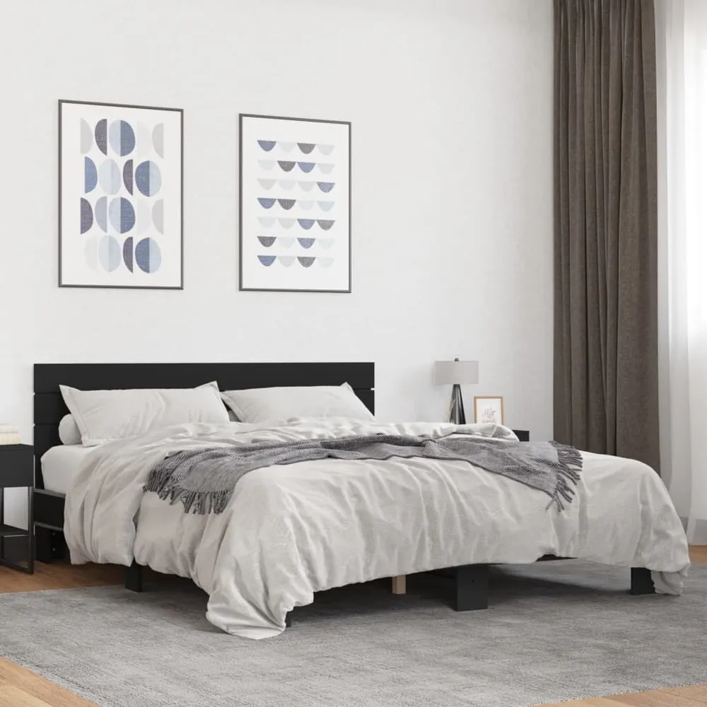 Bedframe bewerkt hout metaal zwart 150x200 cm