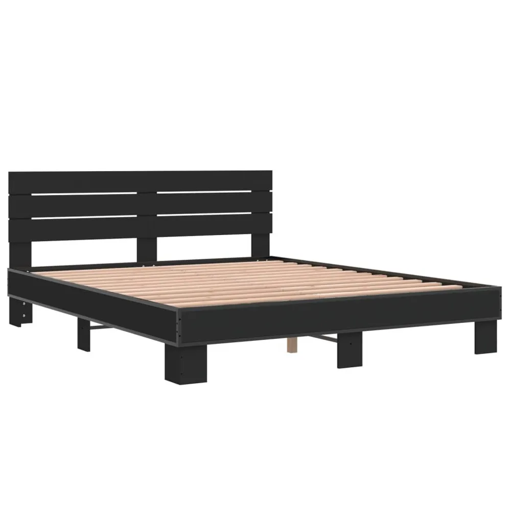 Bedframe bewerkt hout metaal zwart 150x200 cm